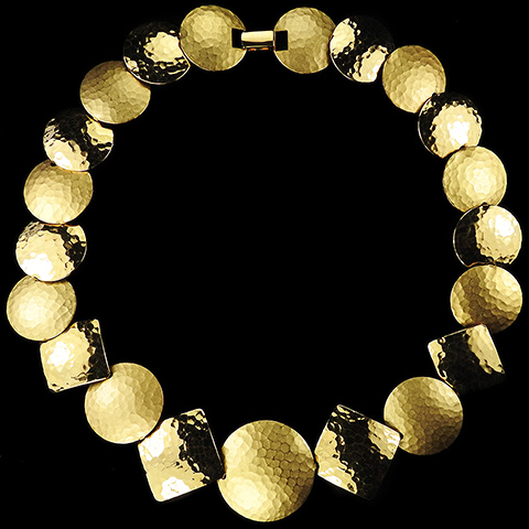 Napier Textured Hammered Gold Circles and Squares Link Necklace