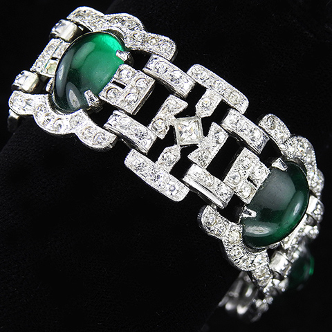 Deco Emerald Cabochon and Pave Link Bracelet