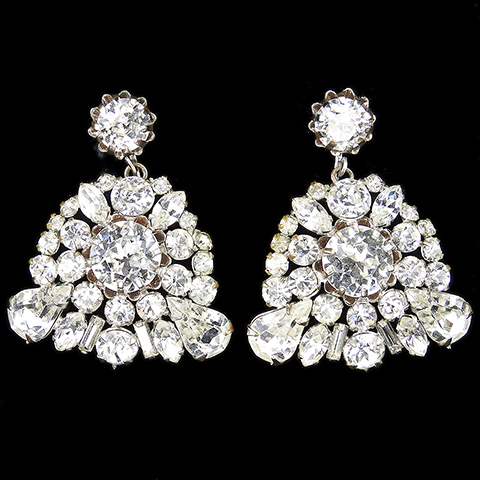 Mimi Di N Diamante Chatons Navettes and Baguettes Pendant Floral Crystal Pyramids Clip Earrings