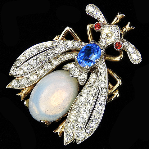 Calvaire Gold Pave Sapphire and Opal Cabochon Bug or Bee Pin