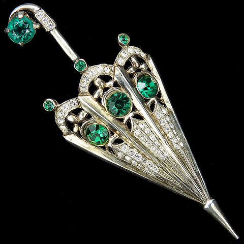 'Frank Gargano' Sterling Vermeil Pave and Emeralds Openwork Umbrella Pin