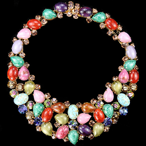 Cis for Balenciaga Multicolour Stones and Marbled Turquoise Jade and Quartz Cabochons Articulated Collar Necklace