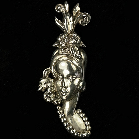 McClelland Barclay Sterling Silver Lady's Head with Floral Headdress Pin