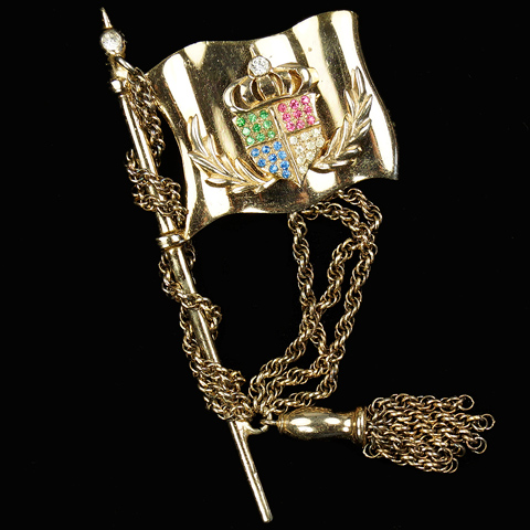 Nettie Rosenstein Sterling Flag Standard with Royal King's Crest and Tassel Pin