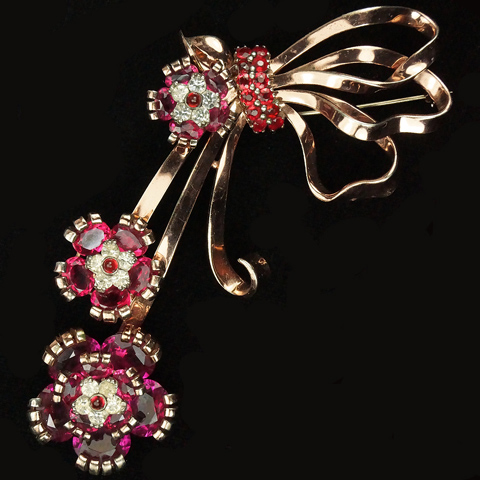 Pennino Sterling Triple Ruby and Burmese Ruby Flowers Giant Floral Spray with Bow Pin