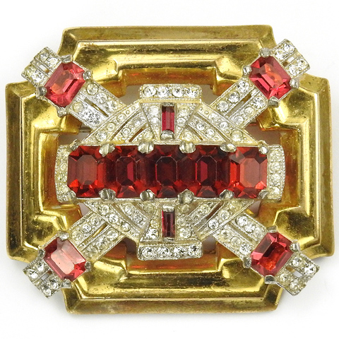 McClelland Barclay Deco 'Raised Style' Gold Pave and Ruby Pin