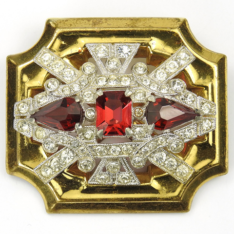 McClelland Barclay Deco Gold Pave and Ruby Pin