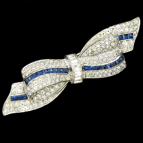 Dujay Pave Baguettes and Invisibly Set Sapphire Stripes Bow or Bowknot Pin
