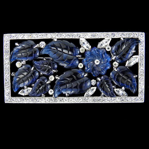 Dujay Sapphire Fruit Salad Flowers and Leaves in a Rectangular Pave Frame Scene Pin