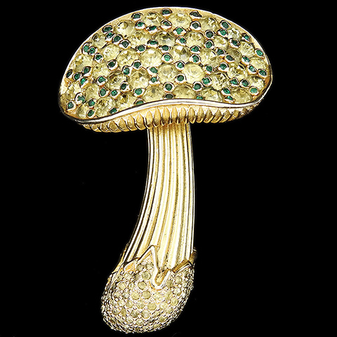 Nettie Rosenstein Gold Emerald Spangles and Pave Citrines Mushroom Pin