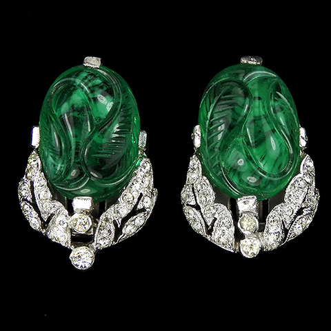 Dujay Pave and Emerald Fruit Salads Dress Clips (or Clip Earrings)