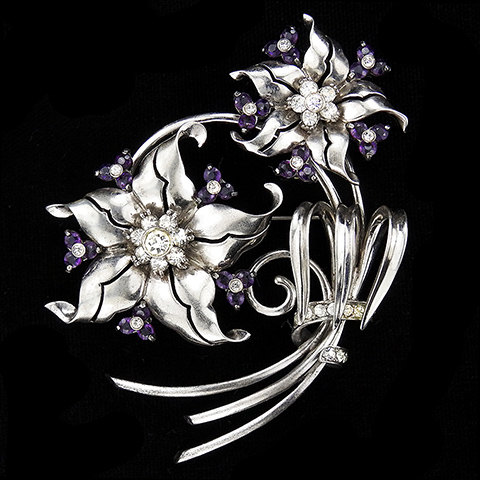 Pennino Sterling Silver Starflowers and Amethyst Trilliums Floral Spray Pin