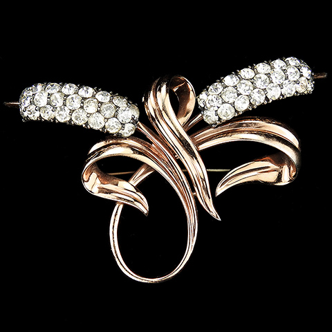 Pennino Sterling Rose Gold and Diamante Double Bullrushes Swirl Pin