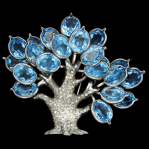Pennino Pave Tree with Aquamarine Pointed Petal Flowers Pin Clip