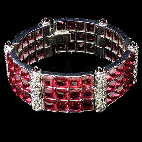 Dujay Pave and Invisibly Set Rubies Wide Six Link Hinged Bracelet