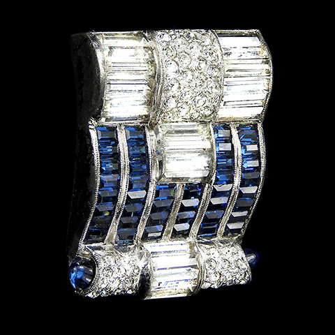 Dujay Pave Baguettes and Invisibly Set Sapphires Deco Square Dress Clip