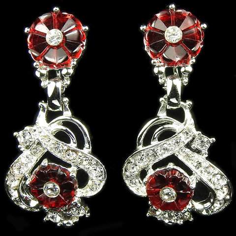 Pave and Ruby Fruit Salads Flower Clusters Screwback Earrings
