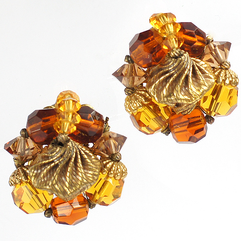 Eugene Citrine Topaz and Gold Nuggets Clip Earrings