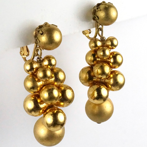Miriam Haskell Clusters of Golden Globes Pendant Clip Earrings