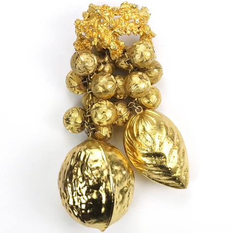 Miriam Haskell (unsigned) Golden Cascade of Pendant Walnut, Almond and Hazelnuts Pin