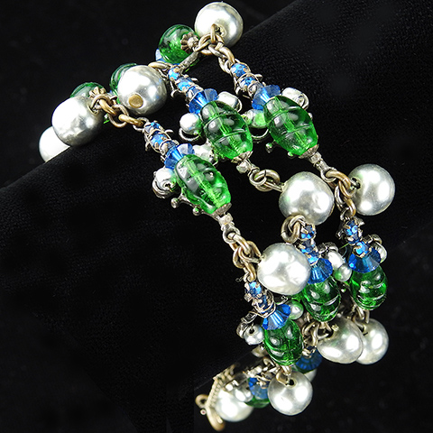 Miriam Haskell Emerald and Sapphire Fruits and Pearls Link Bracelet