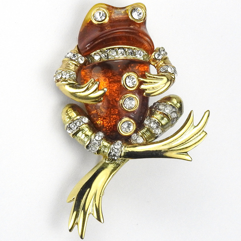 Kenneth Lane Gold and Topaz Jelly Belly Frog in a Waistcoat Pin