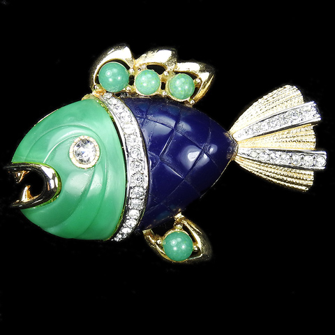 Hattie Carnegie Gold Jade and Turquoise Piranha Fish Pin