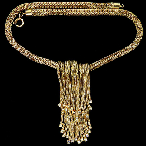 Hattie Carnegie Fold Over Golden Spangled Tassels Waterfall Necklace