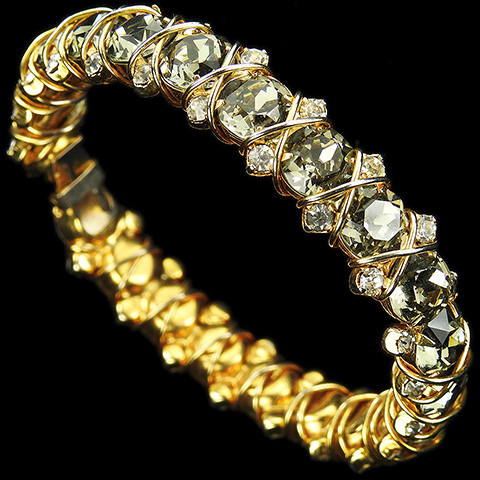 Hattie Carnegie 'Jewels of Fantasy' 'Jeweled Smoke' Gold and Black Diamond Bangle Bracelet