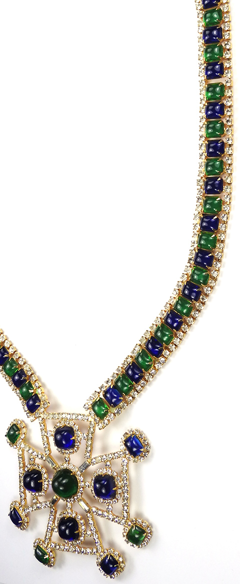 Kenneth Lane Gold Pave and Cushion Cut Emerald and Sapphire Cabochons ...