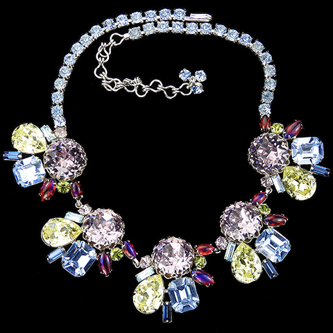 Alice Caviness Gold Blue Topaz and Multicolour Gems Five Element Choker Necklace