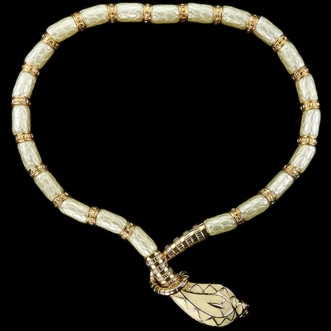 Hattie Carnegie Egyptian Revival Gold and Faux Ivory Asp Snake Necklace
