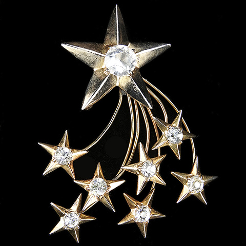 Hattie Carnegie Sterling Gold and Diamante Studded Seven Star Cluster Comet Pin