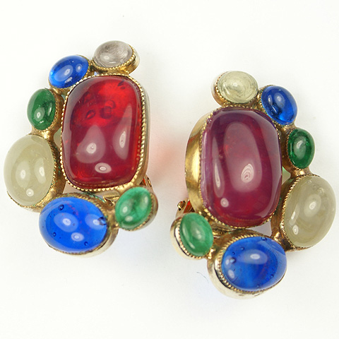 Hattie Carnegie Multicolour Poured Glass Crescents Clip Earrings