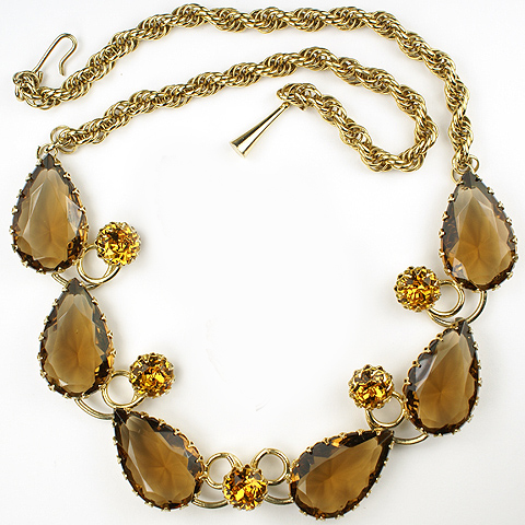 Alice Caviness (unsigned) Gold Citrine and Topaz Gemset Bows Necklace