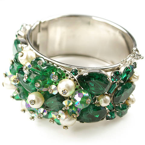 Alice Caviness (unsigned) Gemset Emeralds and Pearls Bangle Bracelet