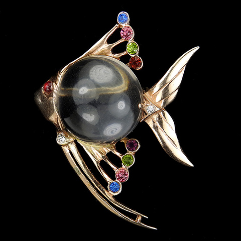 Sterling Gold and Multicolour Stones Jelly Belly Angelfish Fish Pin