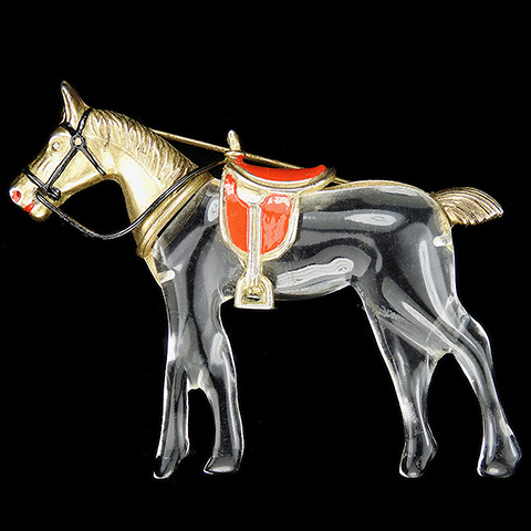 Jelly Belly Race Horse with Golden Head and Red Enamel Saddle Pin