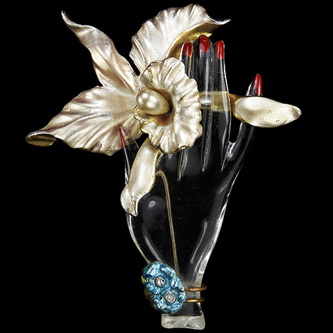 Jelly Belly Hand Holding a Trembler Orchid Flower with Pearl Stamen Pin