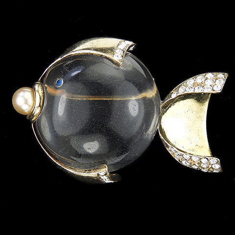 Gold Pave and Pearl Jelly Belly Fish Pin