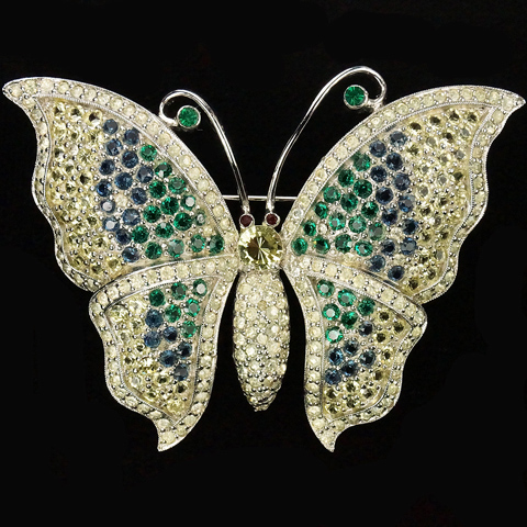 Jomaz Pave Sapphire and Emerald Butterfly Pin