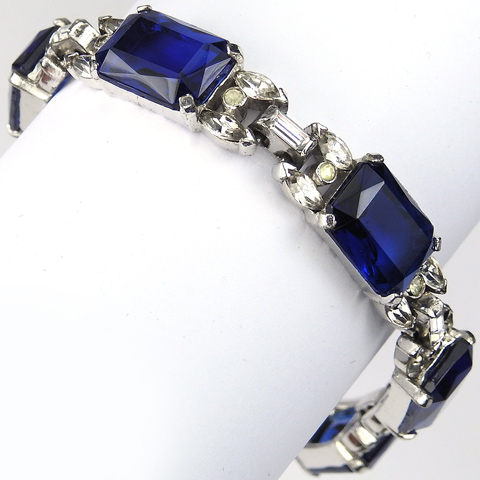 Joseph Mazer Oblong Cut Sapphires and Baguettes Link Bracelet