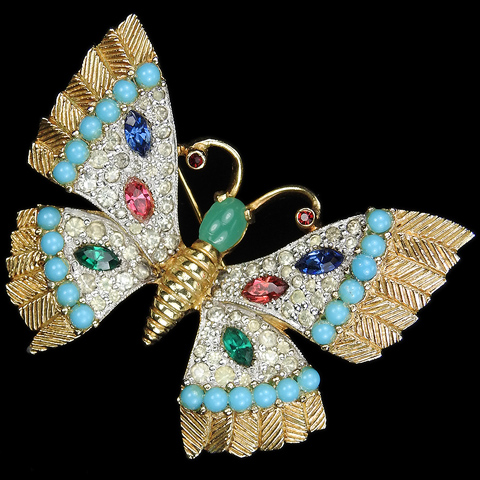 Jomaz Gold Pave Sapphire Emerald and Turquoise Butterfly Pin