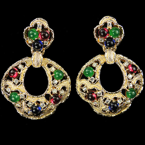 Jomaz Moghul Style Gold and Tricolour Cabochons Pendant Pierced Earrings