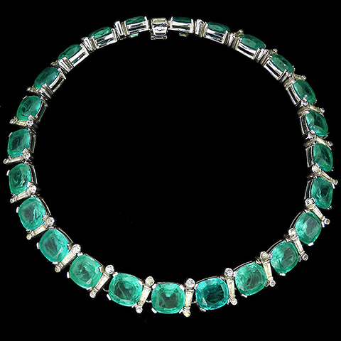 Jomaz Gallery Set Flawed Emeralds and Diamante Baguettes Choker Necklace