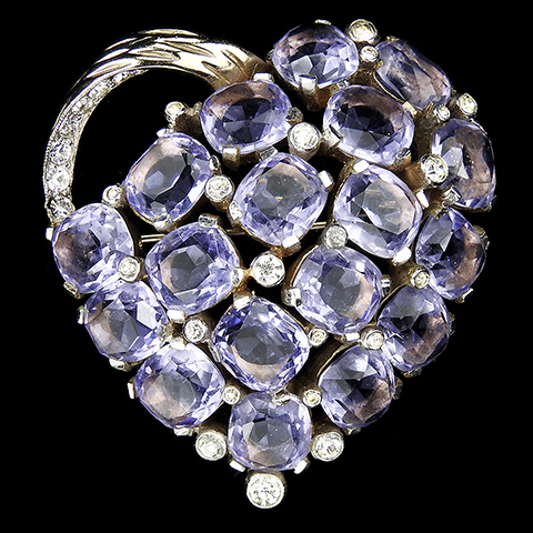 Jomaz Gold Pave and Gallery Set Amethysts Heart Pin