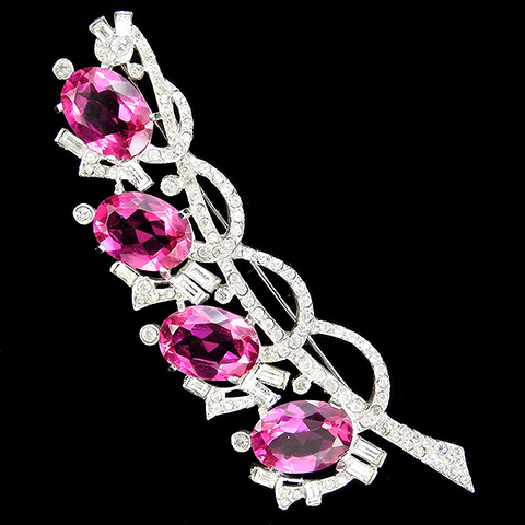 Mazer Pave Baguettes and Four Burmese Rubies Floral Spray Pin