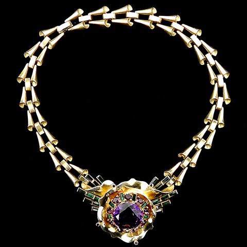 Mazer Gold Emerald and Amethyst 'Solitaire' Flower Collar Necklace