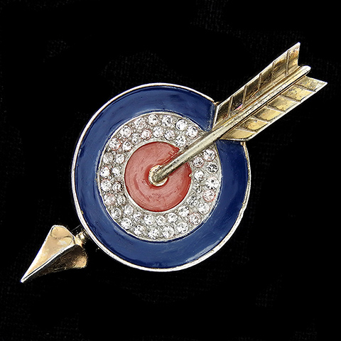 Mazer Sterling WW2 US Patriotic Golden Arrow Piercing a Red White and Blue Target Pin
