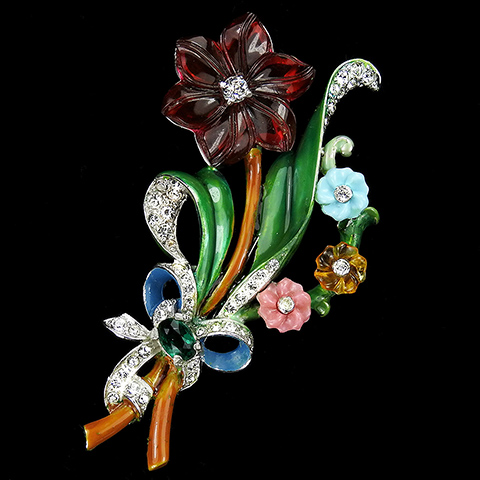 Mazer Pave and Enamel Fruit Salad Flower Spray with Bow Pin